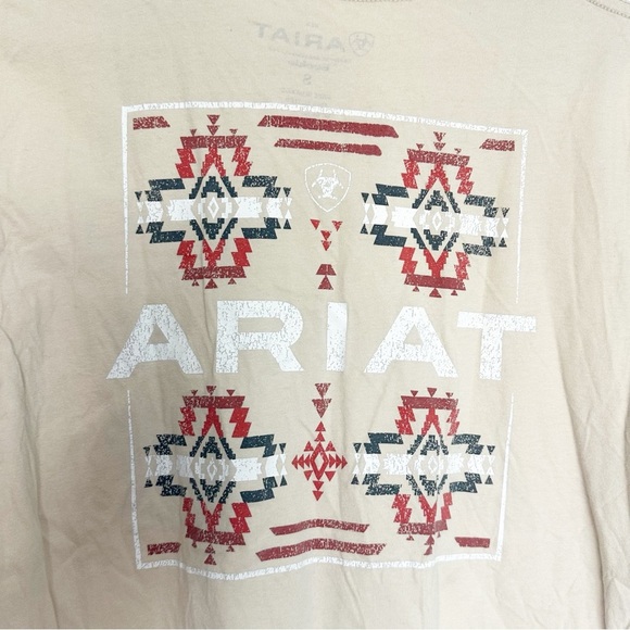 Ariat Western Short Sleeve T-Shirt Tee Small tan beige America casual cotton - Picture 7 of 11